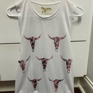 Show Me Your MuMu White Tank with Floral Bull Design